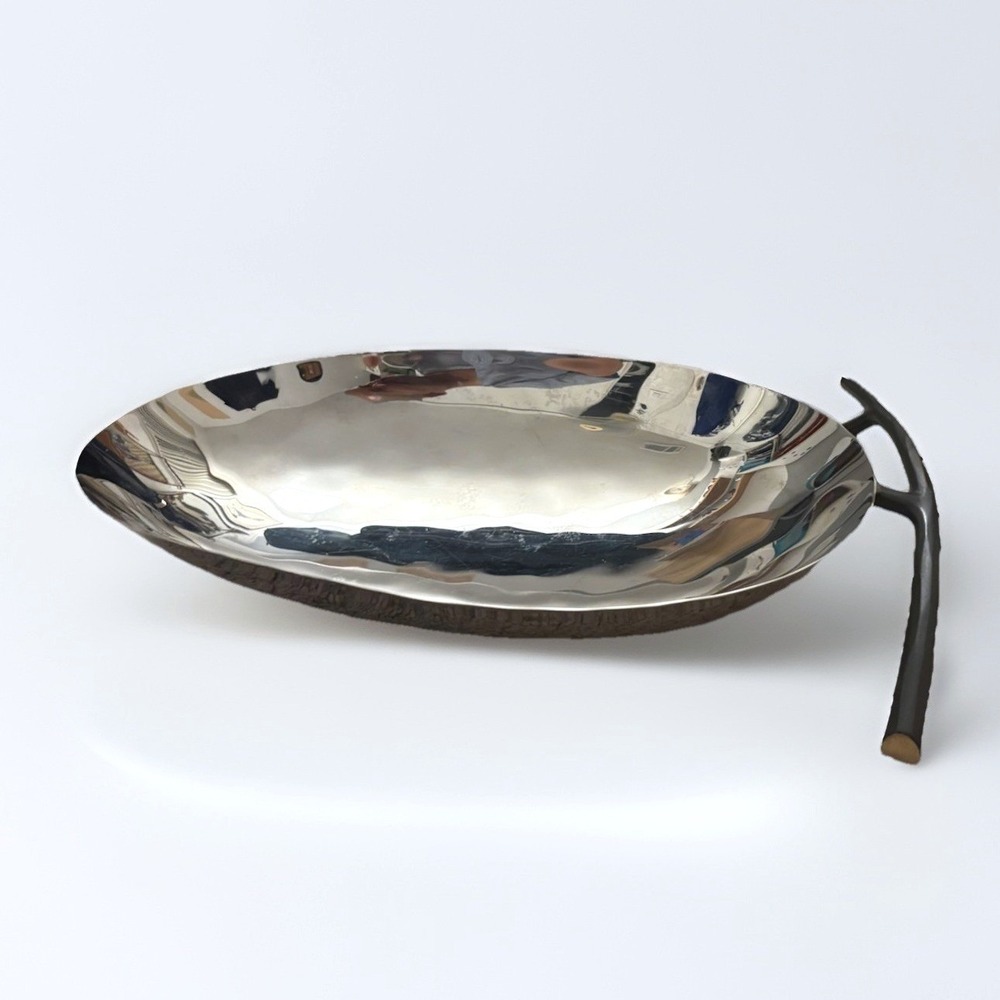 Michael Aram Bronzed Botanical Pod Fruit Bowl Stainless Steel Silver Bronze